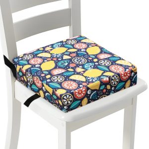 Dznils Toddler Booster Seat for Dining Table, with Safety Buckles, Non-Slip Bottom, Blue Fruit
