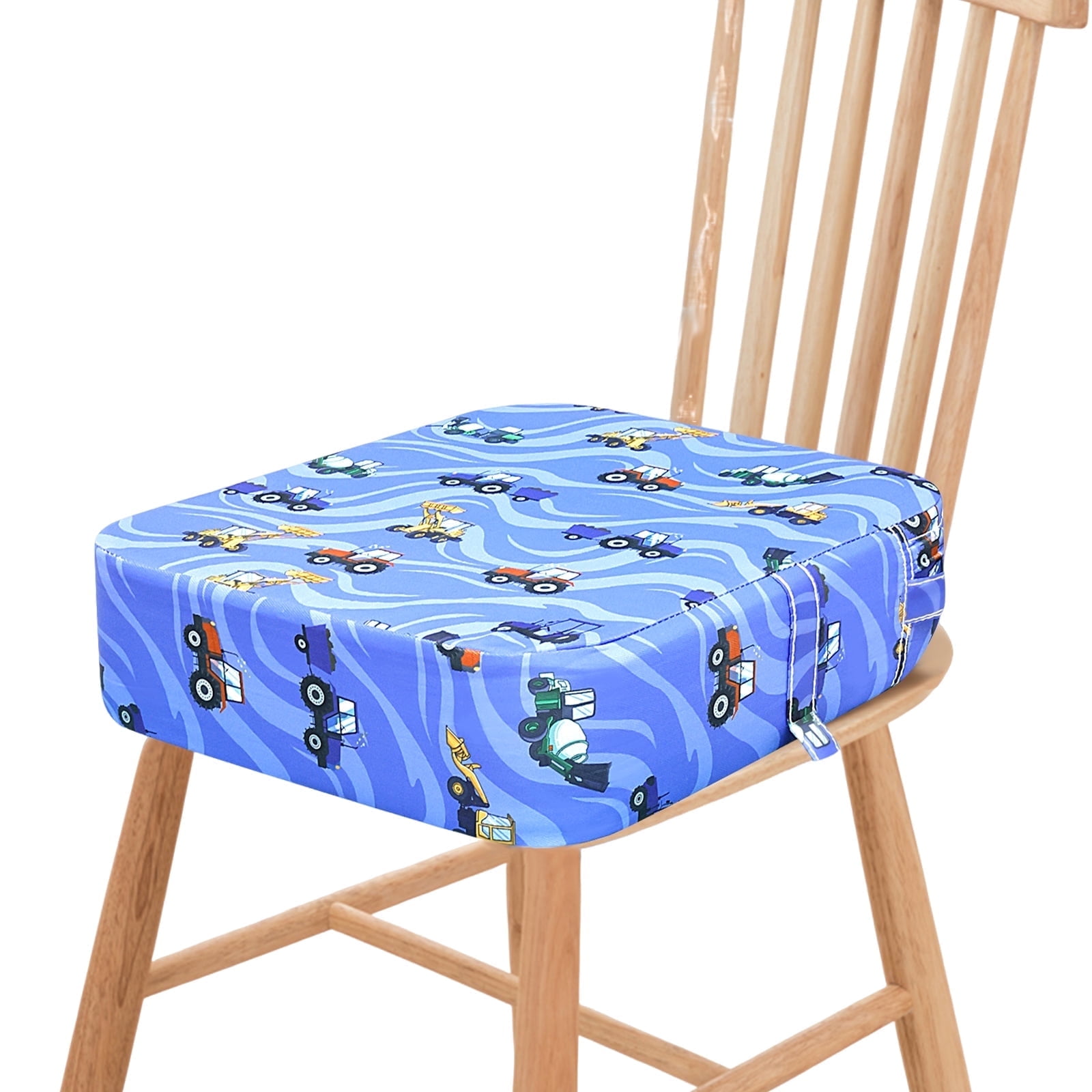 Dznils Toddler Booster Seat for Dining Table, with Safety Buckles, Non-Slip Bottom, Blue Truck
