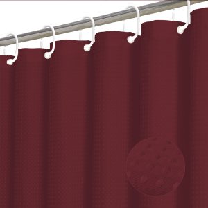 Dznils Waffle Shower Curtain with Hooks, Thick Weighted Fabric Bathroom Curtain, Burgundy Red, 72" x 72"