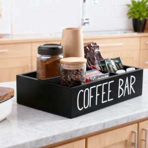 Tzdxfgl Coffee Station Organizer with Removable Dividers, Wood Coffee Bar Organizer Tray Pods Holder, Coffee Bar Accessories Box for Countertop