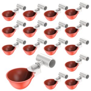 NUAHRHY 16pcs Chicken Feeders Poultry Waterer Watering Cup Tees Fitting Automatic System Accessories Pipe Waterers Set Cups PVC Material Red