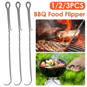 NUAHRHY 3pcs 13.78" Food Flipper Turner Hooks Stainless Steel BBQ Meat Turners Cooking Barbecue Hooks Grill Accessories for Grilling & Smoking