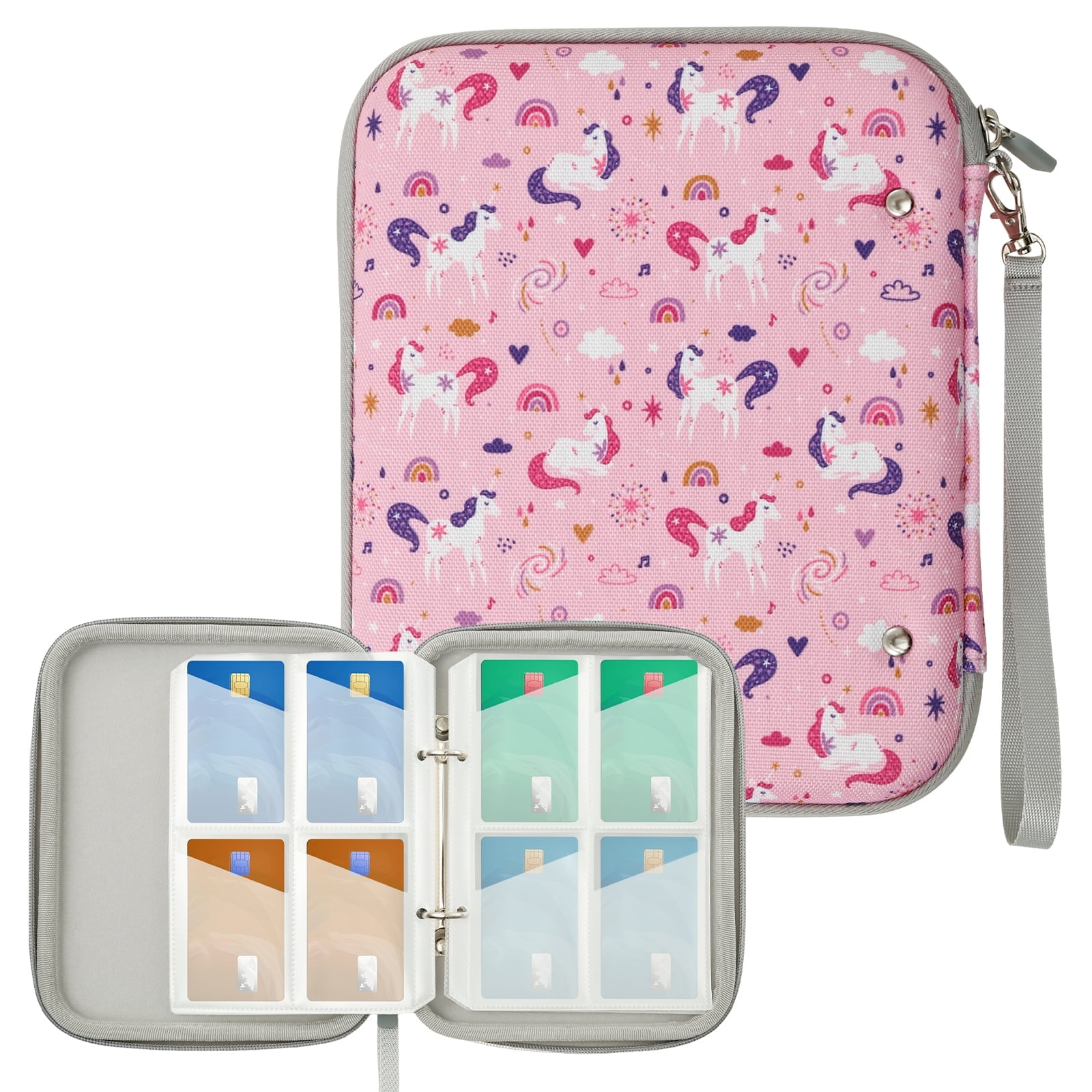 NUAHRHY Trading Card Binder with Sleeves, Sports Card Binder Collectible Trading Card Albums with 20 Removable Sleeves (Pink, 80 Pockets)