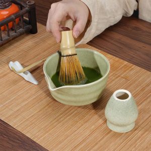 NUAHRHY Ceramic Matcha Bowl and Whisk Set Sturdy Elegant Easy to Clean Matcha Mixing Bowl Kit Heat Resistant Japanese Tea Kit for Present