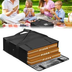 NUAHRHY Pizza Food Delivery Bag with Hand Straps Waterproof Carrier Portable Insulated Large Delivery Bags for Food Party Picnics Black
