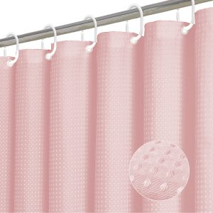 Dznils Waffle Shower Curtain with Hooks, Thick Weighted Fabric Bathroom Curtain, Pink, 72" x 72"