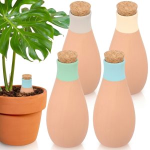 FUYGRCJ 4 Pack Terracotta Watering Pots, 13.5oz Self Watering Globes, Slow Release Clay Plant Watering Spikes, Durable Planter Waterer Bulbs for Indoor and Outdoor Plants