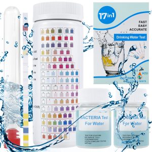 Tzdxfgl 17 in 1 Premium Water Testing Kits for Drinking Water, 100 Strips + 2 Bacteria Test Home Water Quality, Test Well and Tap Water, Easy Testing for Bacteria, Hardness, Fluoride, pH, Copper