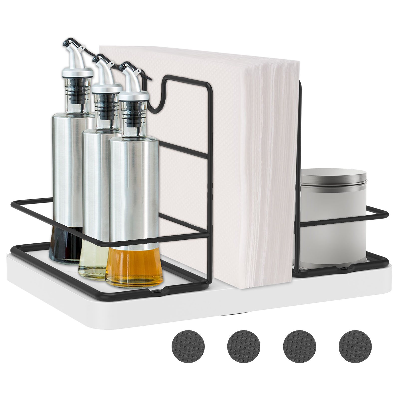 FUYGRCJ Rotatable Napkin Holder for Table, Standing Napkin Dispenser, Napkin Holder with Salt and Pepper Shakers Caddy, for Dining Table Decor Not Including Shakers