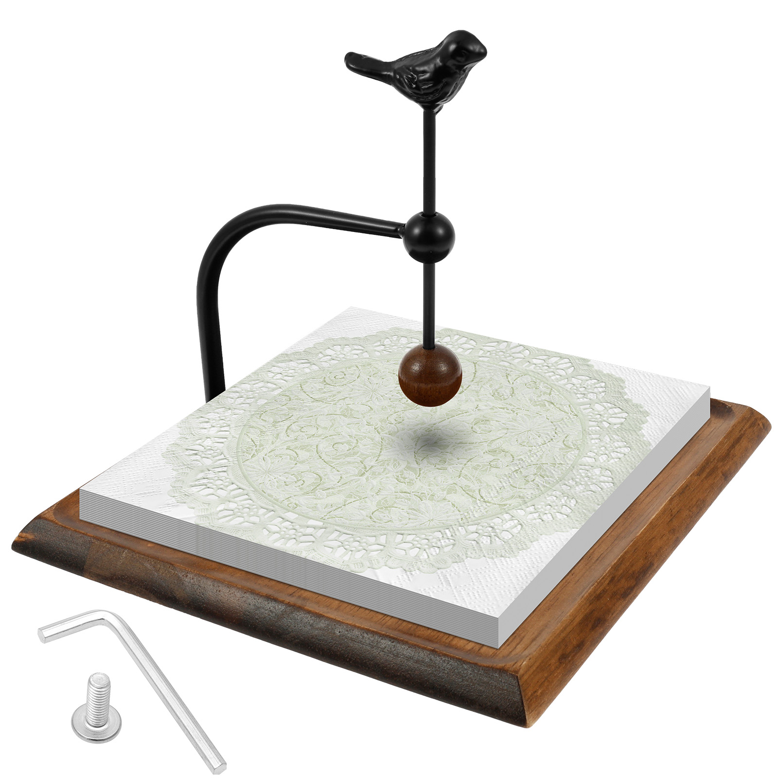 Txkrhwa Wooden Napkin Holder for Table, Napkin Holders for Paper Napkins, Wooden Flat Napkin Holder with Bird-shaped Handle, Cocktail Paper Hand Towel Stand Napkin Dispenser with Weighted Arm