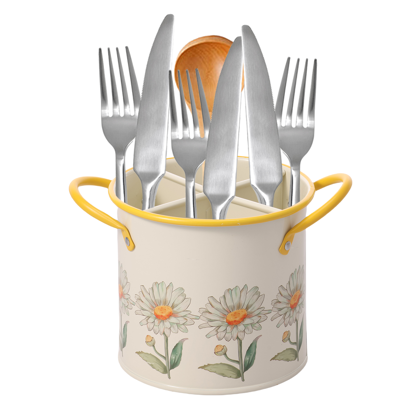 FUYGRCJ Kitchen Utensil Holder for Countertop, Kitchen Cooking Utensil Organizer, Cooking Silverware Caddy, 4 Compartments Flatware Spoon Spatula Tool Cutlery Container, Farmhouse Spatula Holder