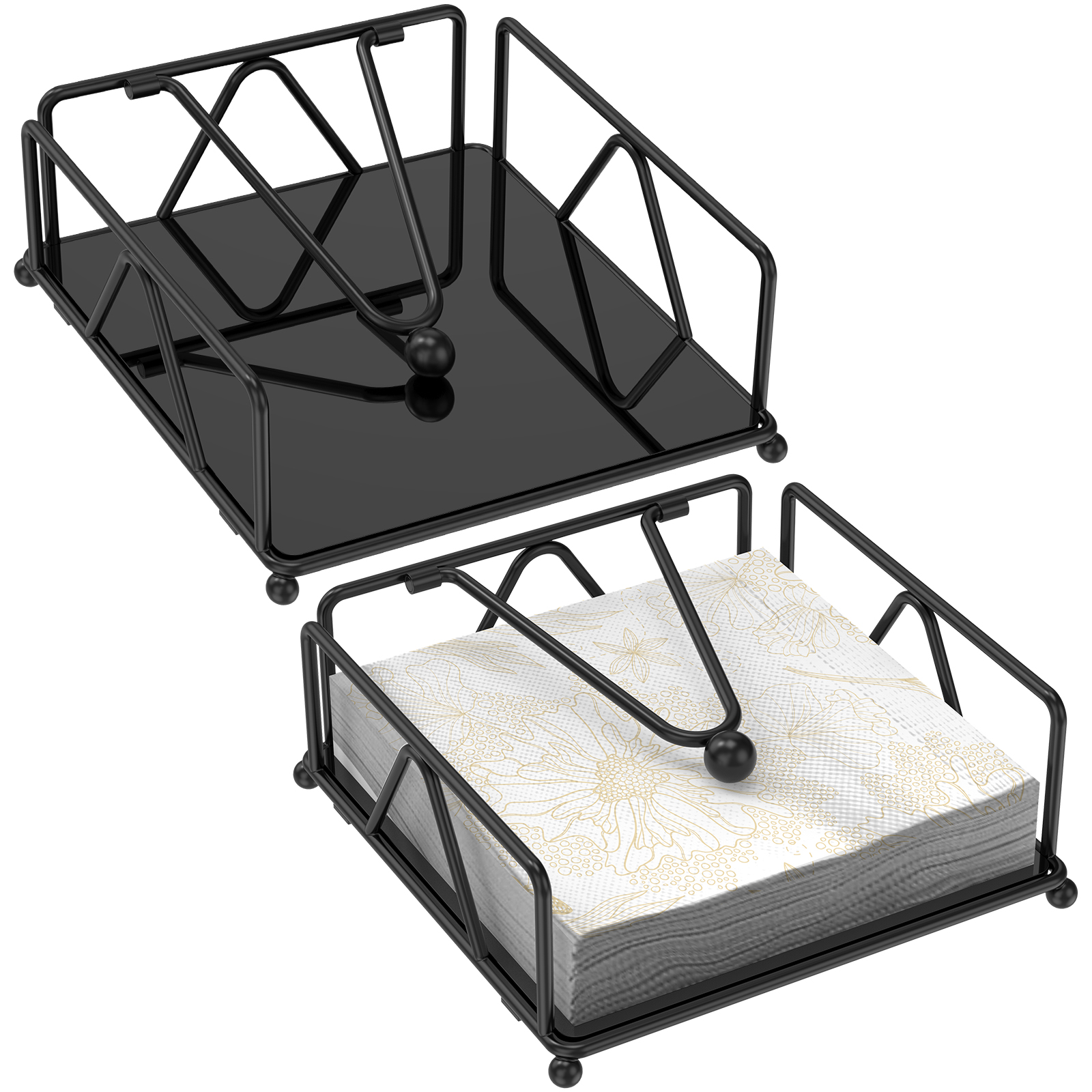 Txkrhwa 2PCS Napkin Holder for Table, Modern Flat Napkin Dispenser with Weighted Arm, Metal Square Paper Holder, Standing Napkin Holders for Kitchen Dining Room Decor Restaurant Farmhouse Hotel Party