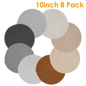 Txkrhwa 10 inch Trivets for Hot Dishes, 8PCS Woven Pot Holders for Table Countertop, Extra Large Trivets for Hot Pots and Pans, Table Place Mats, Thick Heat Resistant Large Coaster for Kitchen, Home