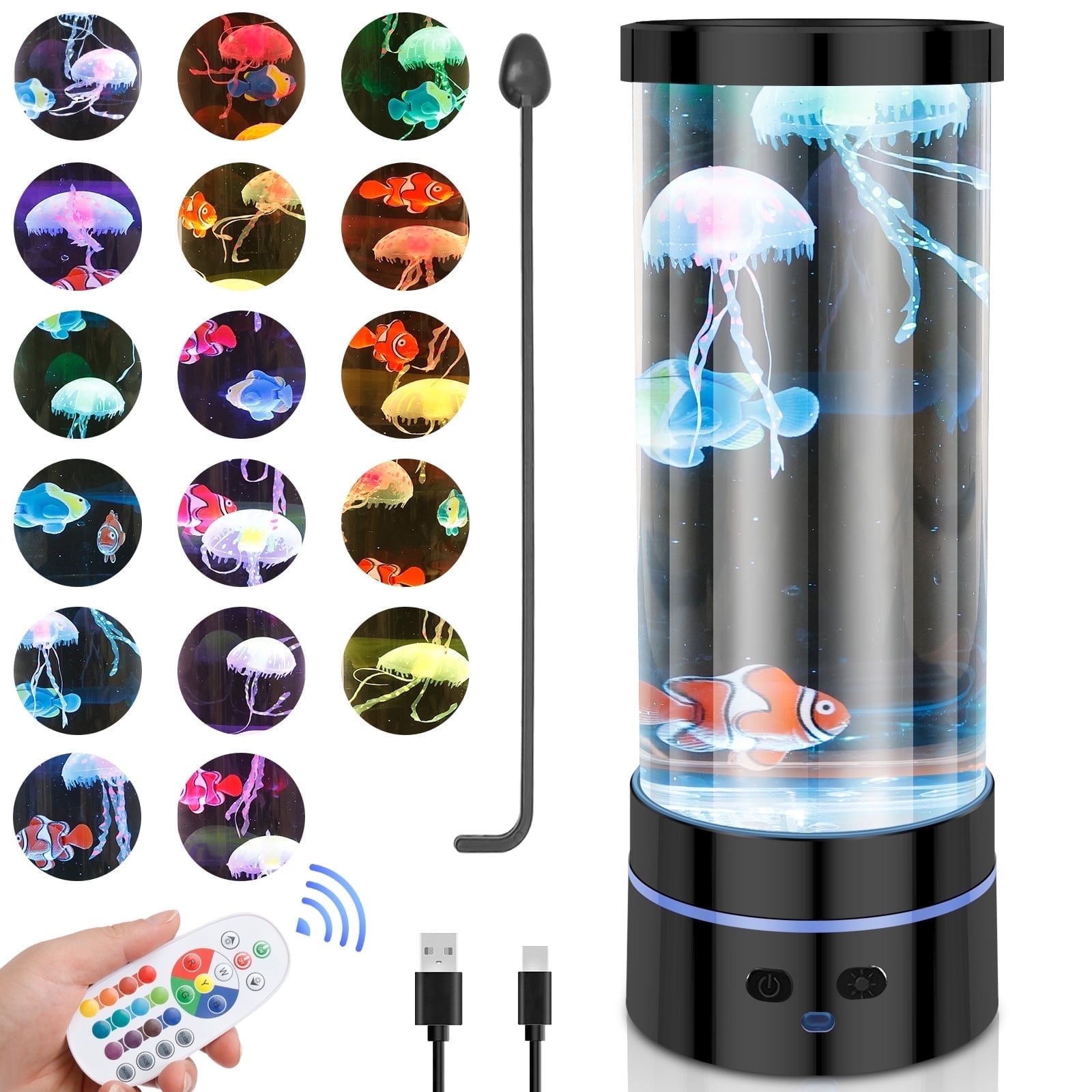 Wekvgz LED Jellyfish Lamp USB Electric Jellyfish Night Lamp Remote Control Round Desktop Mood Light Decoration with 17 RGB Color for Children Room Home Office