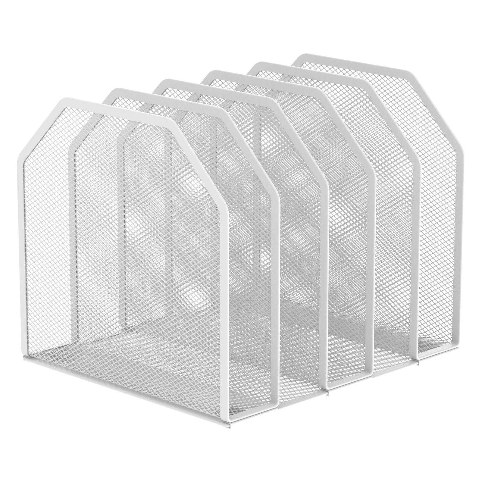 Lzvxtym 5 Section Metal Vertical Desktop Organizer Sturdy Desk File Organizer Adjustable Mesh File Folder Stand Sorter for Home,White