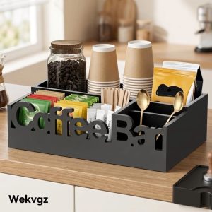 Wekvgz Coffee Bar Organizer Solid Multipurpose Wood Coffee Pods Holder Easy to Use Condiment Storage Organizer Basket for Home Use