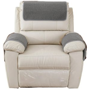 Dznils 3 Pieces Recliner Headrest Covers Sherpa Couch Sofa Slipcover Furniture Protector, Gray