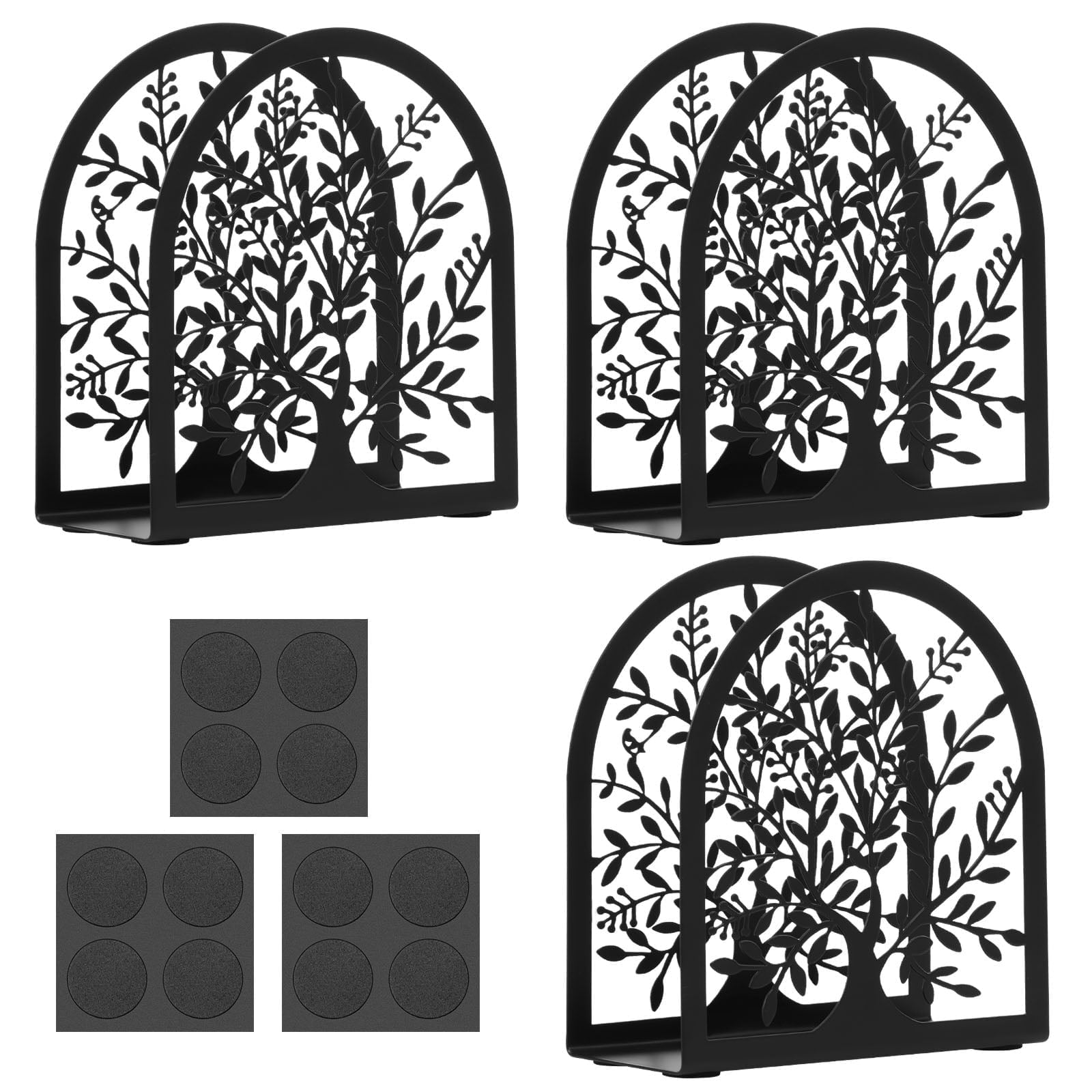 FUYGRCJ 3PCS Metal Napkin Holder for Tables, Vintage Freestanding Tissue Dispenser, Black Cast Iron Vertical Tabletop Paper Napkin Holder, Tree of Life Napkin Holders for Kitchen Restaurant Party