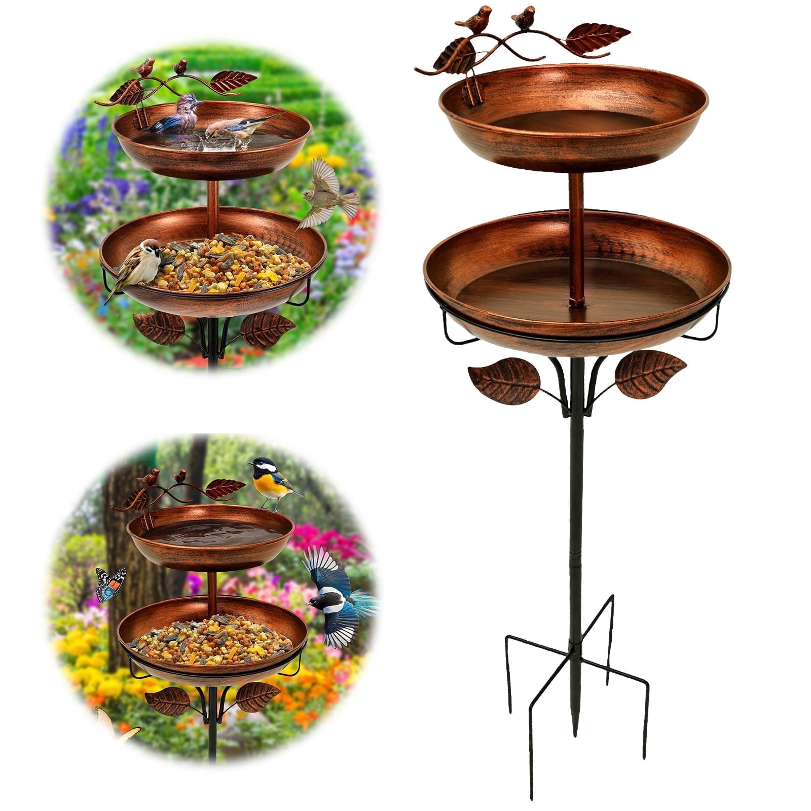 Wekvgz Iron Feeding Bird Bath Spike With 5 Pronged Base Decorative Rust Resistant Bird Feeder Standing Bath for Outdoor Garden Patio Yard Lawn