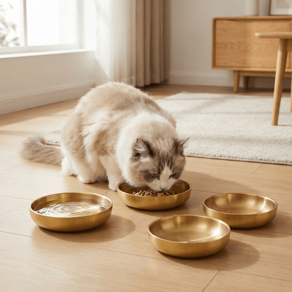 Wekvgz 4Pcs Round Shape Cat Food Bowl for Pet Dog Large Opening Lightweight Stainless Steel Cat Bowl for Home Outdoor