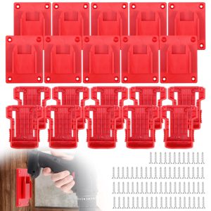 Wekvgz 20Pcs Wall Mount Tool Holder and Battery Holder with Screw Drill Tool Hanger Battery Mount Dock Rack Compatible with Milwaukee M18 18V Batteries