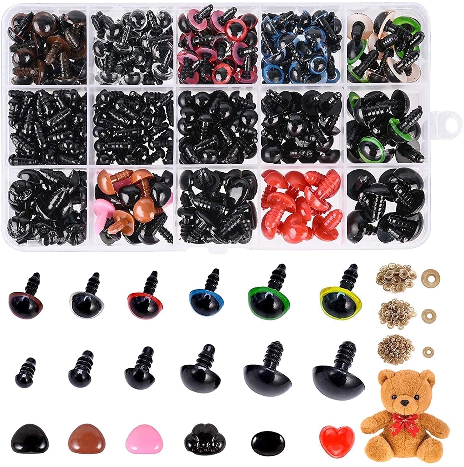 Ihvewuo 580pcs Doll Safety Eyes Noses,Colorful Safety Eyes Noses for Crafts Crochet Stuffed Animals Plastic Multicolor 6mm 10mm 12mm 14mm 16mm 18mm