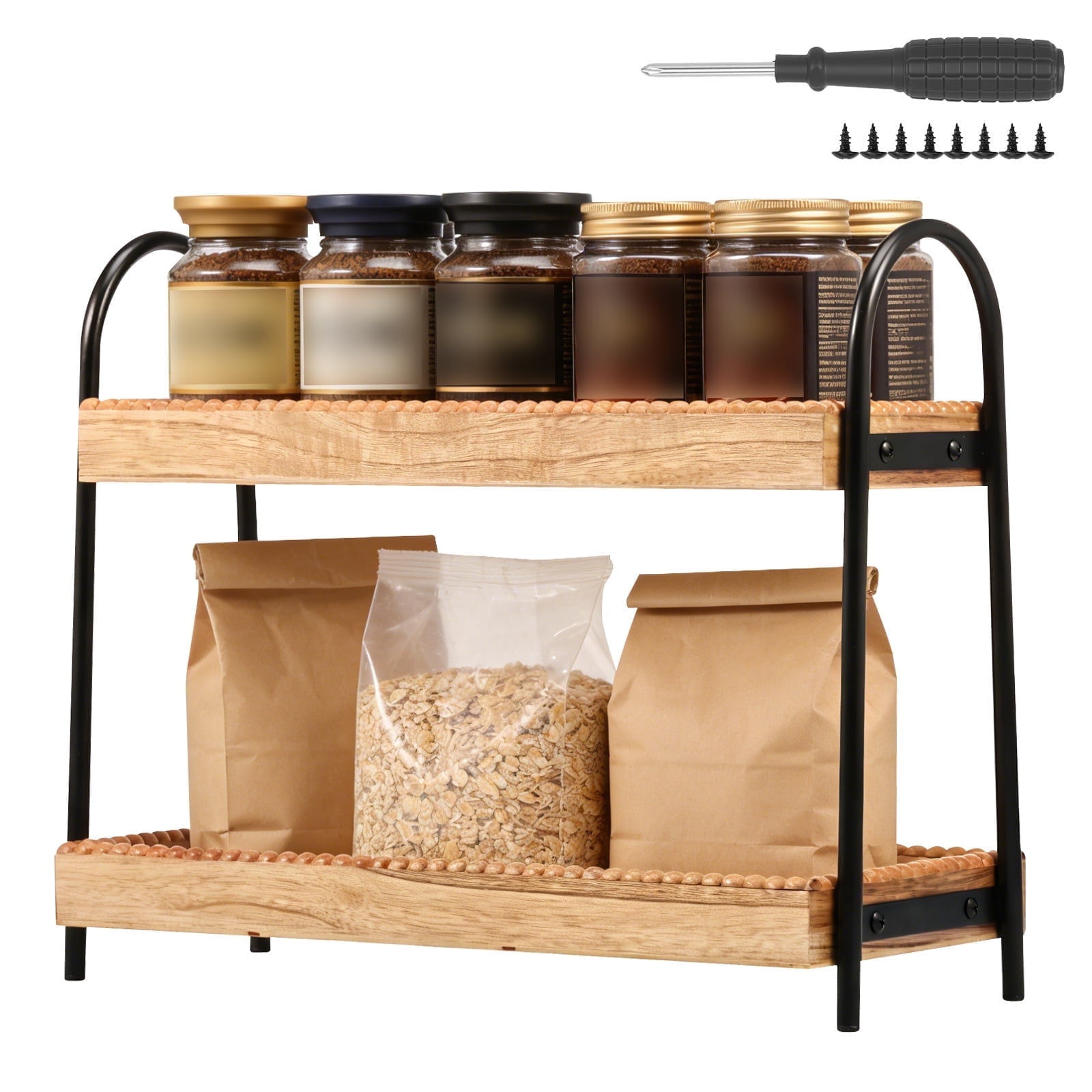 Keyohome Bathroom Countertop Organizer 2 Tier Vanity Organizer and Storage for Cosmetic Skincare Perfume Wood Bead Storage Shelf for Bathroom Kitchen Coffee Station