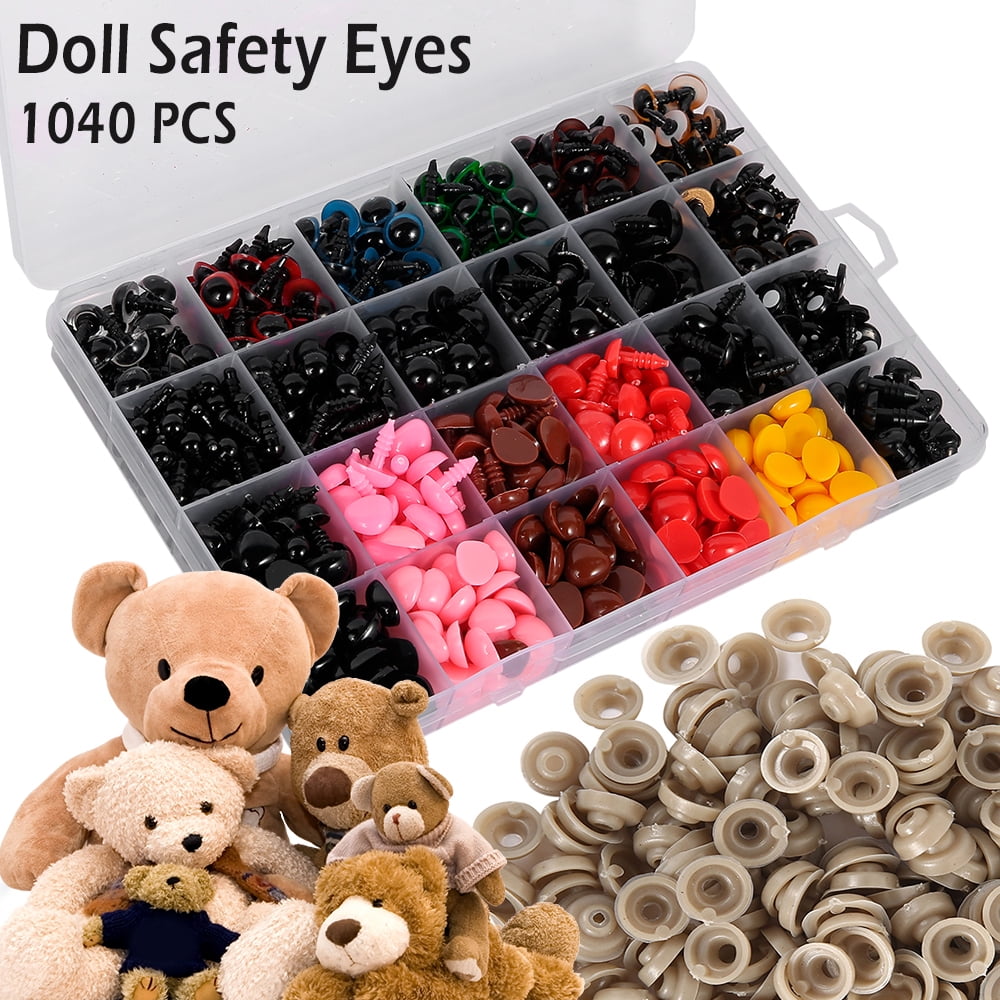 Txkrhwa 1040PCS Plastic Safety Eyes and Noses 6-12mm Black Safety Eyes Doll Making with Washer for Toy Making DIY Crafts