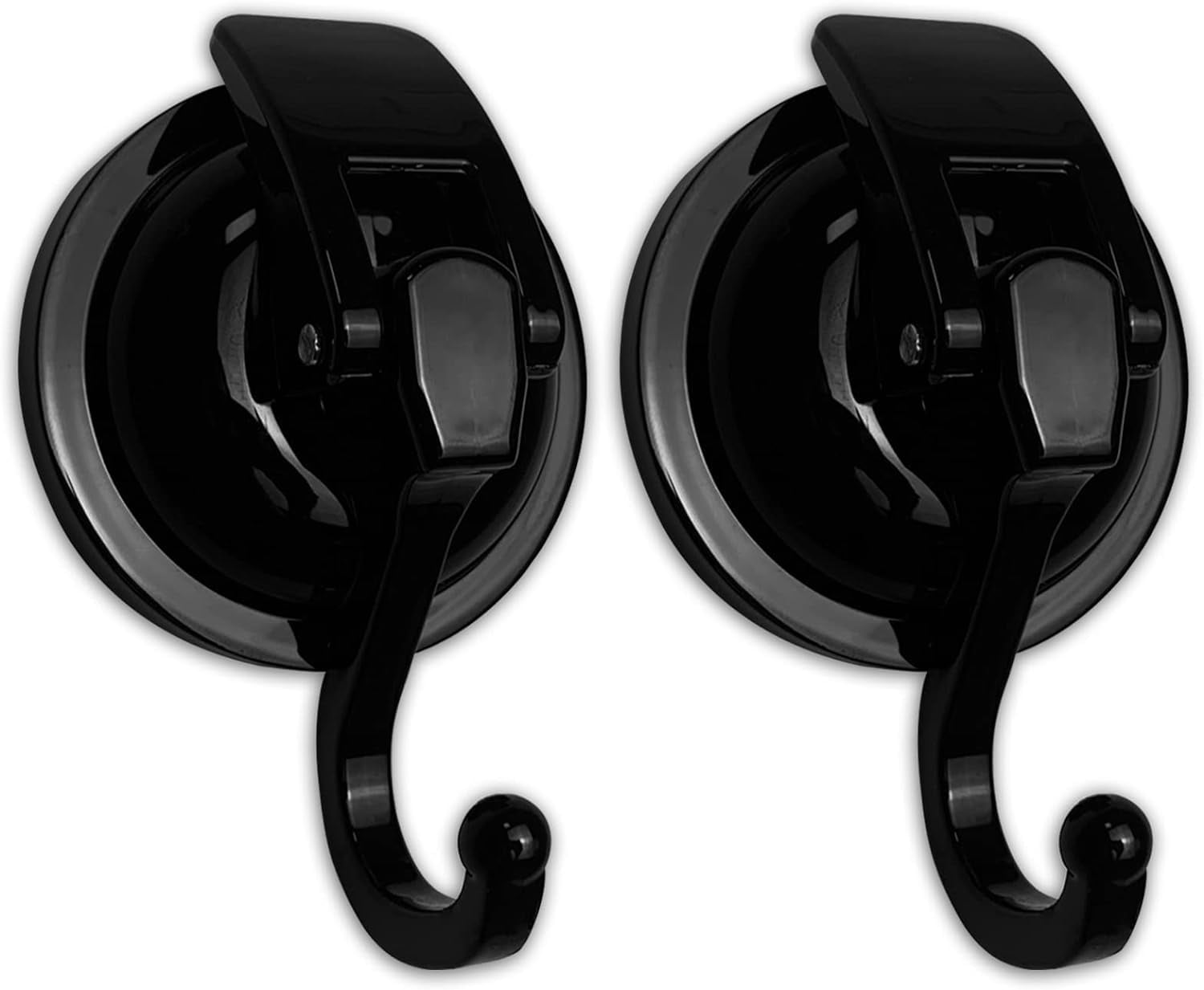 Wekvgz Removable Suction Cup Hooks (2 Pack) , Black Heavy Duty Vacuum Shower Hooks , Powerful Wreath Hanger for Bathroom Restroom Kitchen