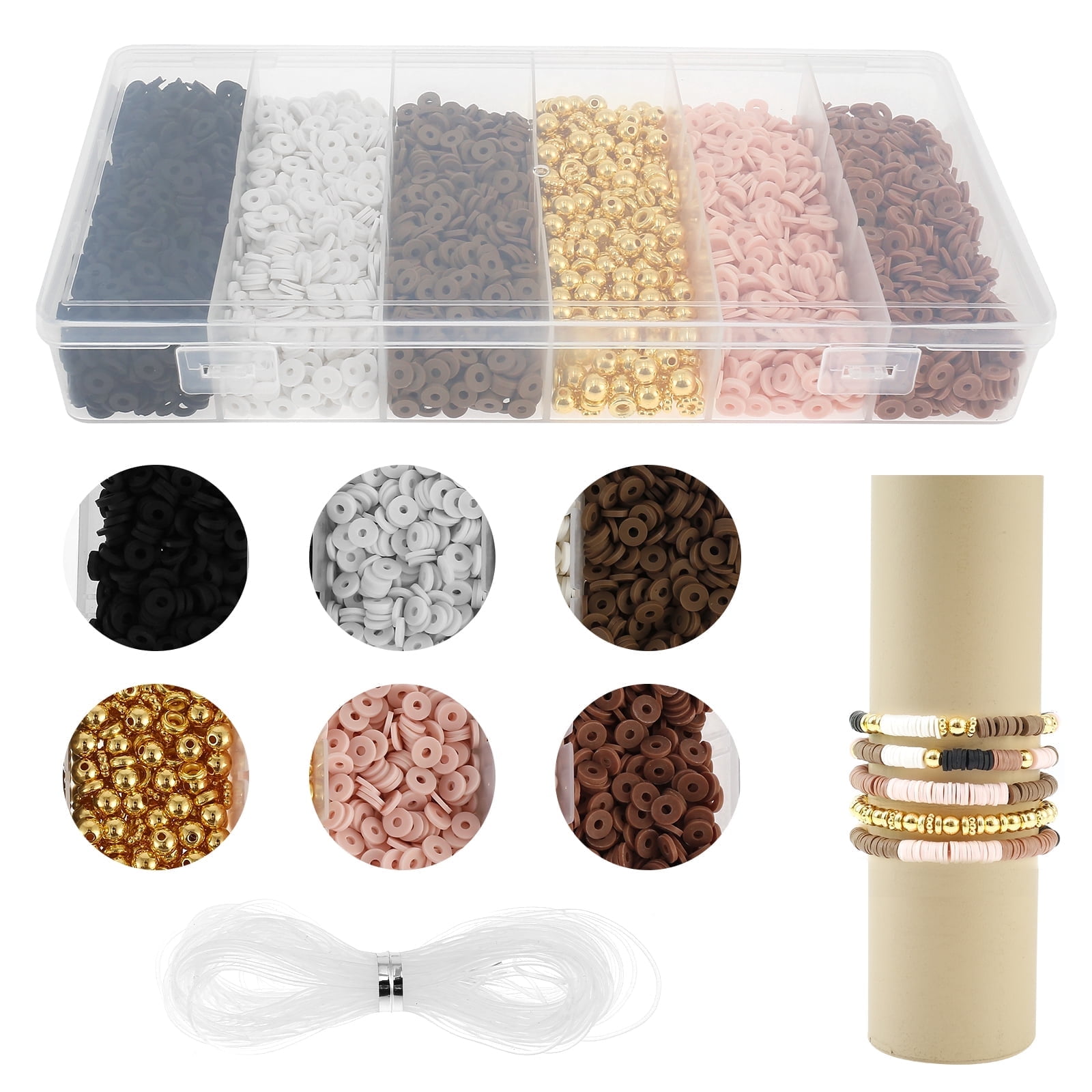 Wekvgz 5135pcs Pony Clay Beads 6mm DIY Bracelet Kit Clay Beads with String Portable Clay Bead Charms Multifunctional Bracelet Making Beads for Kids Adults Handmade Enthusiasts