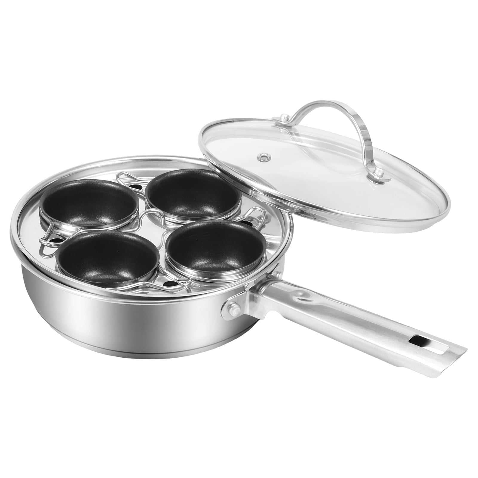 FUYGRCJ Egg Poacher Pan, Stainless Steel Poached Egg Cooker, Perfect Poached Egg Maker Pan, Induction Cooktop Egg Poachers Cookware Set, Stovetop Egg Poacher Set with 4 Nonstick Egg Poacher Cups