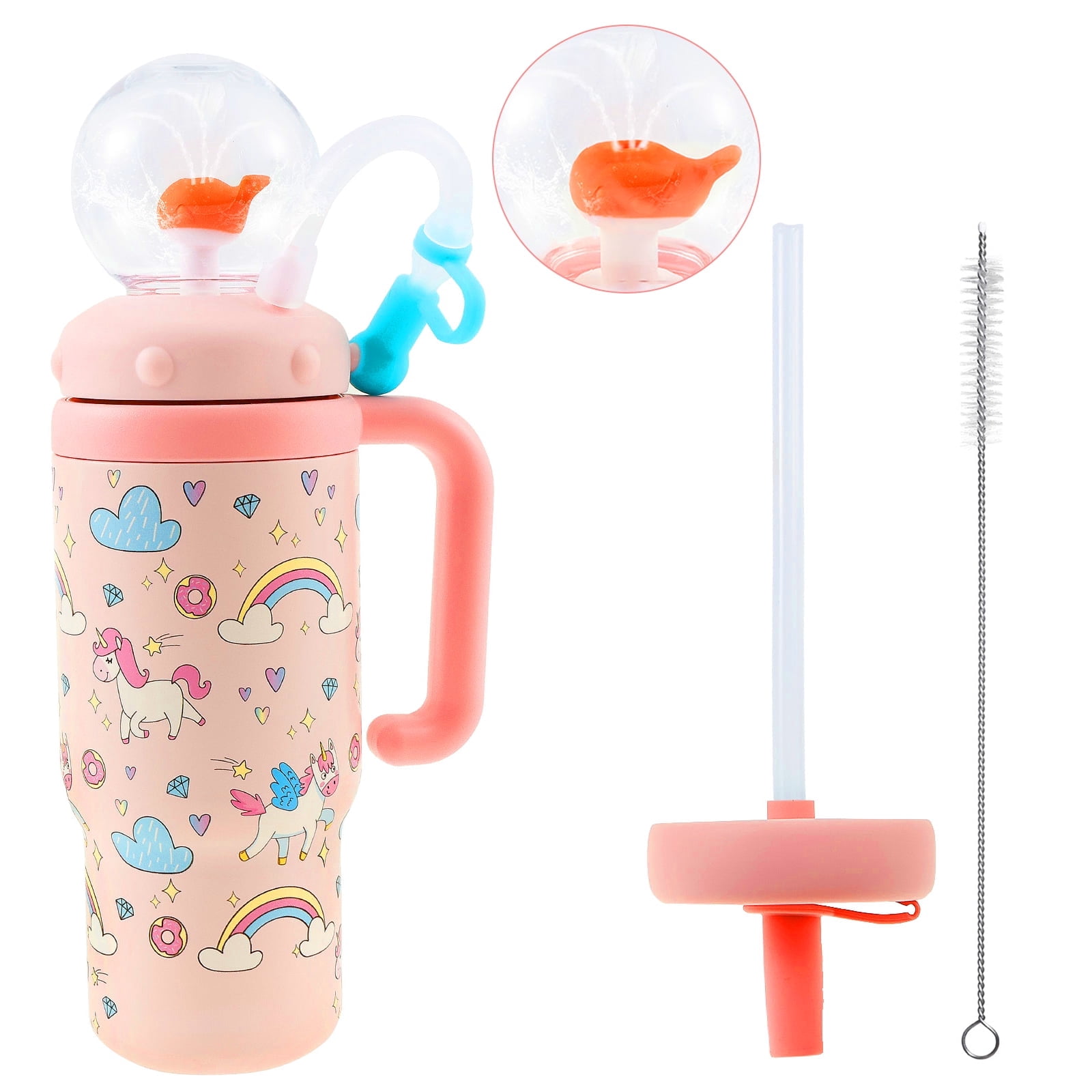 Ihvewuo Stainless Steel Whale Fountain Tumbler Leakproof Drinking Cup Cute Insulated Whale Fountain Cup for Child Drinking