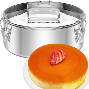 Ihvewuo 7.5inch Flan Mold for Fast Pot 6QT to 8QT 304 Stainless Steel Flan Pan Mold with Lid Handle 1.5QT Round Flan Baking Pan