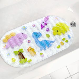 Dznils Cartoon Bath Mat for Tub, Non-Slip Bathtub Mat, Dinosaur Patterned Shower Mat, 15" x 27"