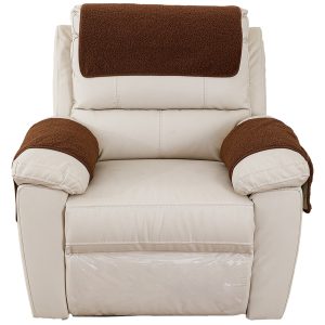 Dznils 3 Pieces Recliner Headrest Covers Sherpa Couch Sofa Slipcover Furniture Protector, Coffee