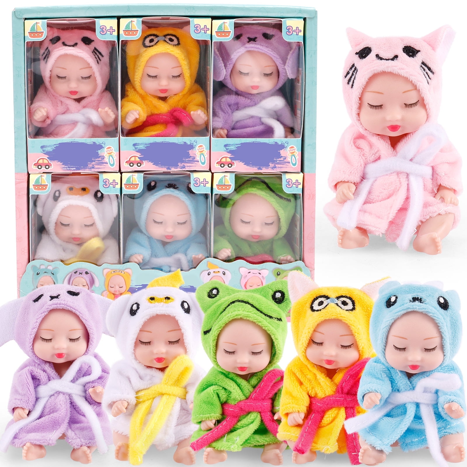 6Pcs Mini Baby Dolls,4.3" Newborn Dolls Gift Set,Cute Reborn Baby Dolls Toys for Kids 3+,with Clothes