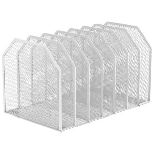 Lzvxtym 7 Section Metal Vertical Desktop Organizer Sturdy Desk File Organizer Adjustable Mesh File Folder Stand Sorter for Home,White
