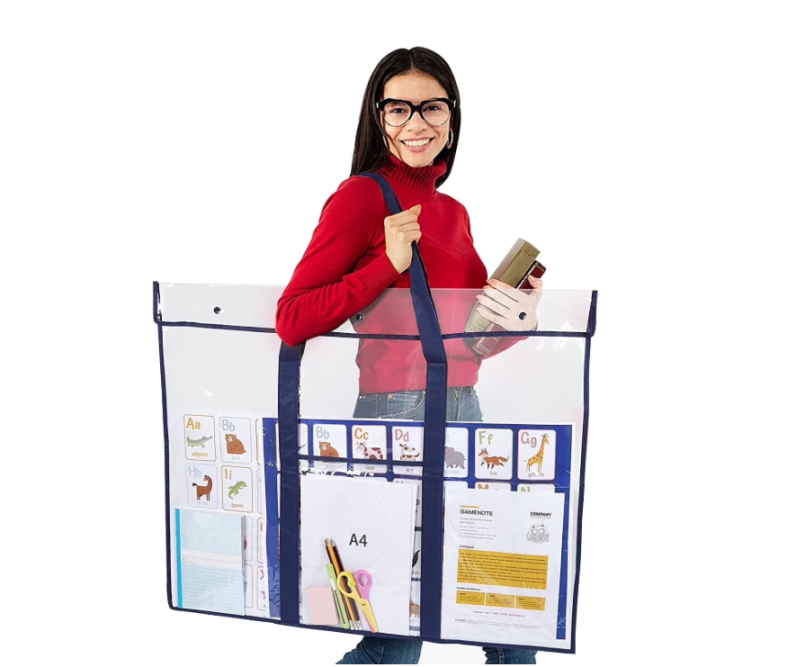 Qenwkxz Art Portfolio Bag Durable Large Capacity PVC Art Portfolio Storage Pouch Poster Bag Organizer with Pocket Portable Bulletin Board Holder for Teacher Classroom 31.5*25.5in