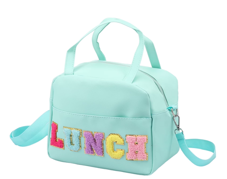 Qenwkxz Lunch Bag with Handle and Adjustable Shoulder Strap Reusable Lunch Tote Bag with Embroidery Letters for Work School Outdoor Picnic Green