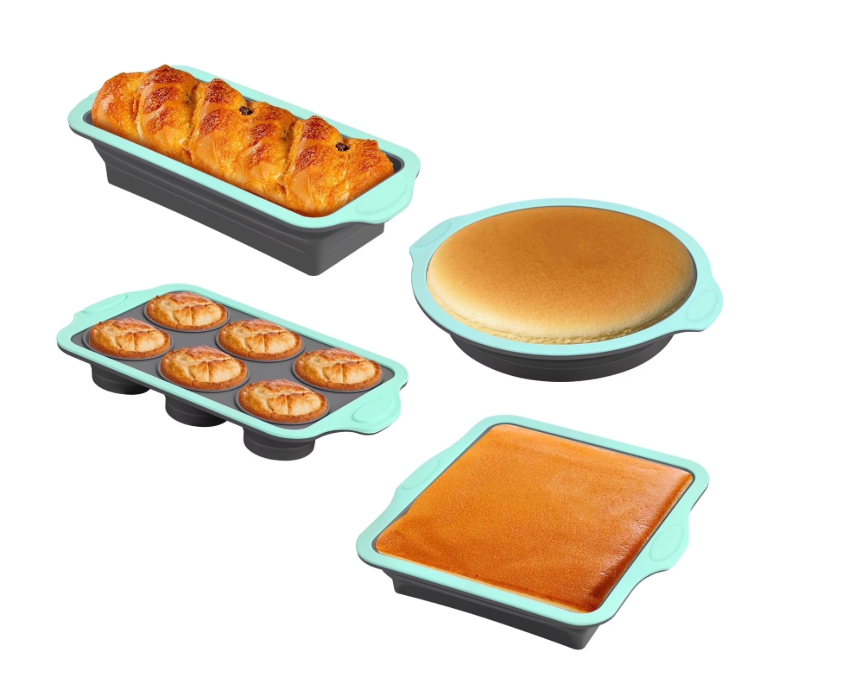 Qenwkxz 4PCS Silicone Baking Pan Set Practical Easy to Clean Silicone Cake Molds Kit Multipurpose Round and Square Cake Pan for Home Usage Gray