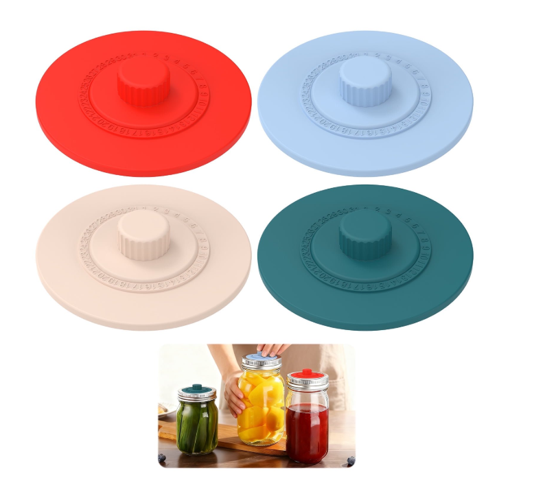 Qenwkxz 4 Pcs Silicone Fermentation Lid for Wide Mouth Mason Jars Reusable Fermenter Cap with Date Tracker Ideal for Sauerkraut Kimchi Pickles Jar Not Included