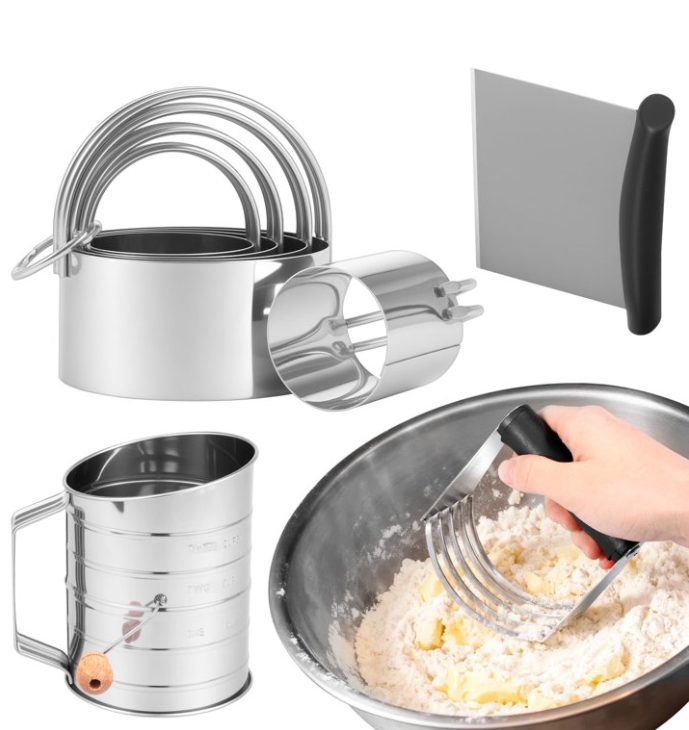 Qenwkxz Stainless Steel Biscuit Cutter Set Ergonomic Pastry Scraper and Dough Blender with Non Slip Grip for Biscuits Pie Cookies