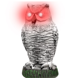 Qenwkxz Plastic Fake Owl Decoy with Flashing Eyes Fake Bird Deterent Frightening Sound Motion Detector Scarecrow to Scare Birds Away Control Devices for Garden Yard Outdoor Decor 11*4.72*4.72in