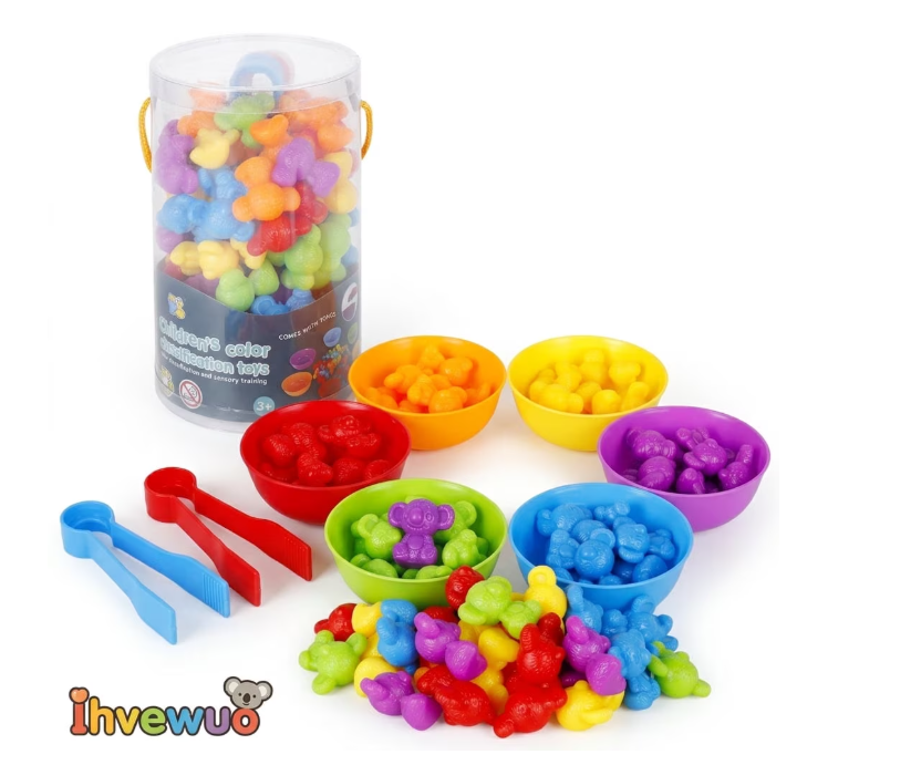 Montessori Color Sorting Toys with Stacking Cups, 56-Piece Rainbow Counting Koalas Matching Game for Toddlers, Fine Motor Counting Toy