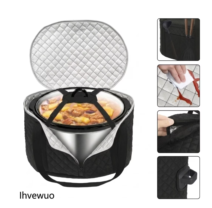 Slow Cooker Carrying Case 6-8 Quart, Insulated Slow Cooker Travel Bag with Lid Straps, for Oval Slow Cookers, Potluck and Travel