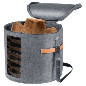 Lzvxtym Hat Storage Box Round Hat Organizer Box with Zippered Large Capacity Felt Hat Storage Box,Gray,18.9 ?? 18.9 ?? 17inch