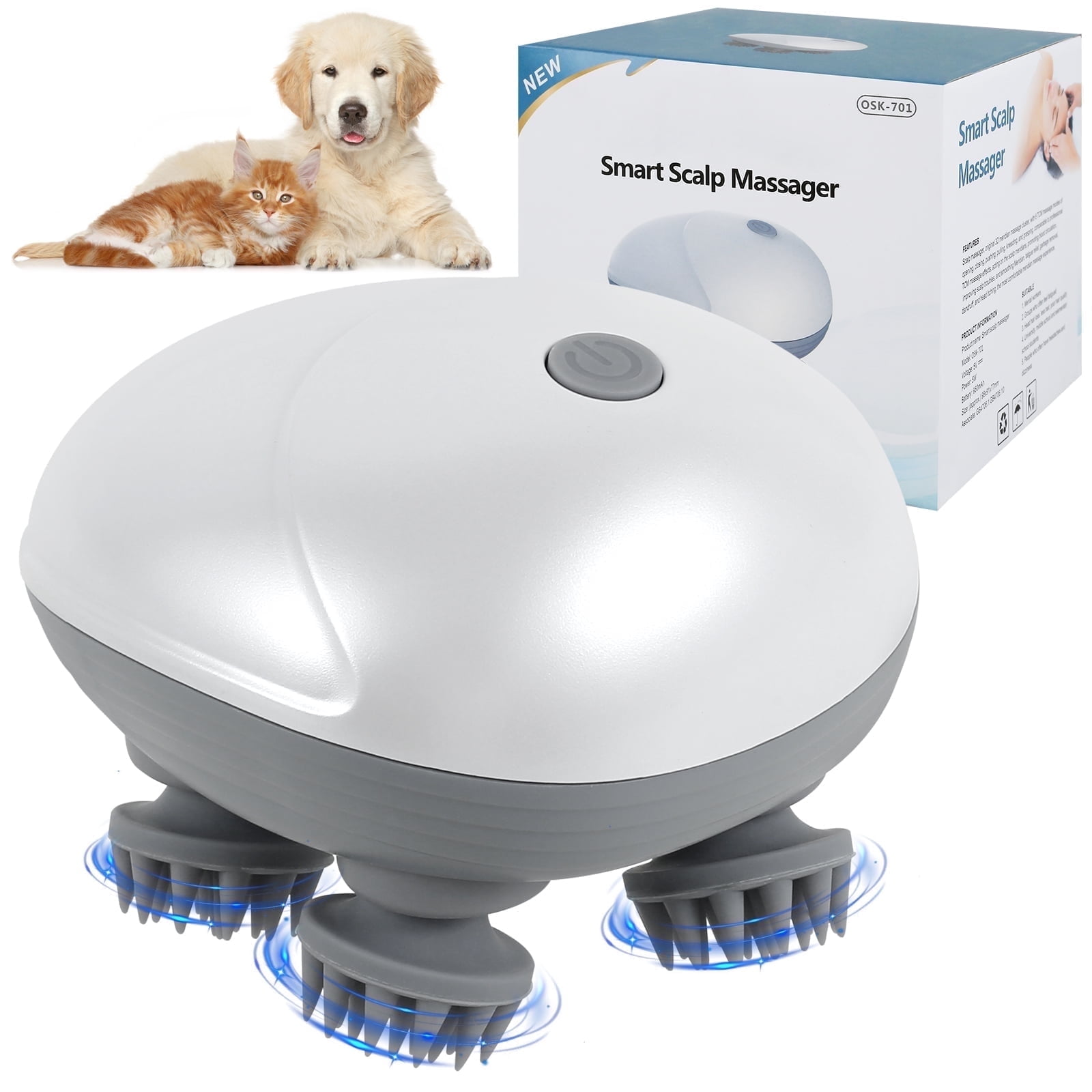 Keyohome Electric Pet Massager Portable Handheld Pet Scalp Massager with 4 Massage Heads 3 Modes USB Rechargeable Waterproof Massage Tool for Dog Cat Body Relaxion