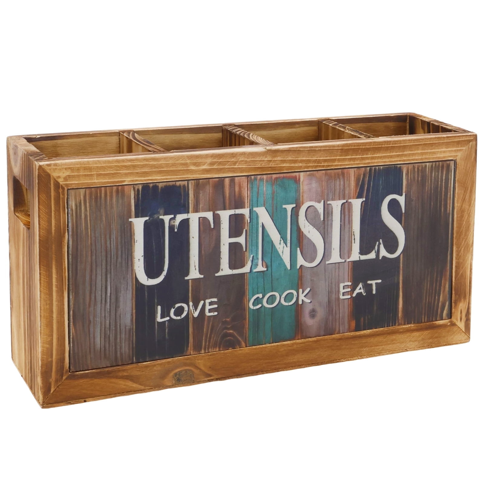 Lzvxtym Utensil Holder,Wooden Kitchen Utensil Holder,Silverware Organizer,Utensil Crock for Kitchen Counter,Utensil Caddy Countertop for Silverware Fork Spoon Spatula