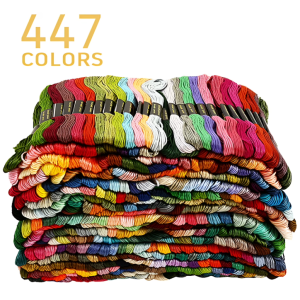 Dznils 447PCS Cotton Cross Floss Stitch Thread Embroidery Sewing Skeins Multi Colors Premium Rainbow Color Bracelet Yarn Craft Set