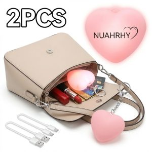 NUAHRHY 2pcs Purse Glow Heart Light LED Automatic Sensor Purse Light Touch Activated Handbag Light Portable Handbag Night Light Mini Handbag Purse Lamp for Women Girls Pink Heart